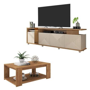 Imagem de Conjunto Sala de Estar Bancada Mesa Marrom Columbus Caemmun