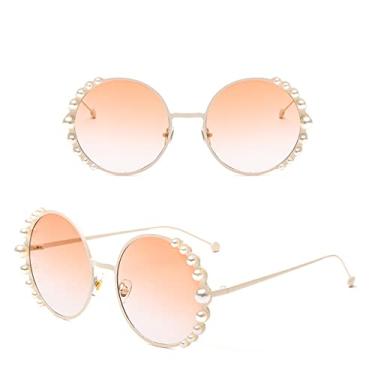 Imagem de Óculos de sol de luxo pérola moda feminina armação de metal redondo óculos de sol designer espelho pérola óculos de sol uv400,7, tamanho único