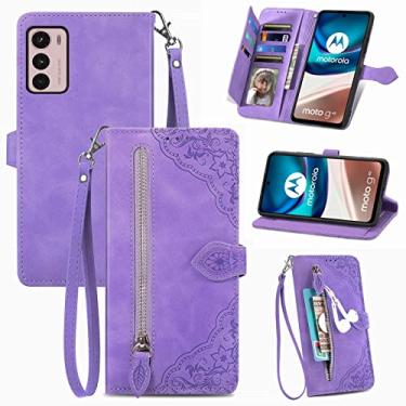 Imagem de Estojo tipo carteira de couro premium para Motorola Moto G42, estojo magnético flip case capa de telefone [capa interna de TPU à prova de choque] capa de telefone, alça de pulso W (Color : Purple)