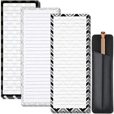 Imagem de 3 peças de blocos de notas magnéticos para geladeira, lista de compras na geladeira, lista de compras, lista de tarefas, bloco de notas magnético traseiro com suporte de caneta de couro PU, 60 folhas, 20 x 7,6 cm (estilo clássico)