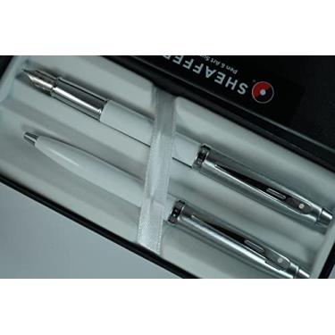 Imagem de Sheaffer 100 Pearlescent Lightening com compromissos de níquel Signature Mid Band, Tinteiro de ponta média e caneta esferográfica (Branco)