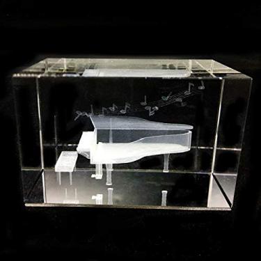 Imagem de Piano 3D de peso de papel gravado a laser em cubo de vidro de cristal para formatura, Natal, aniversário, dia dos namorados