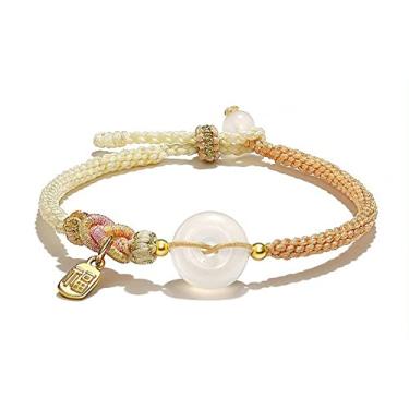 Imagem de HIGOH Fivela de paz ruyi ônix branco natural sinal de bênção da sorte casal pulseiras tecidas à mão para homens e mulheres pulseira de presente para casal, Adjustable ring opening, Sem incrustações