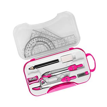 Imagem de Deevoka Kit de Geometria Matemática Conjunto de Bússola Transferidor Régua para Professores com caixa de armazenamento, bússola de desenho de suprimentos para estudantes, transferidor, régua, Rosa