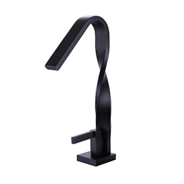 Imagem de Pia do banheiro torneira alta torneira quente e fria cachoeira misturador torneiras cromadas montadas no convés, preto