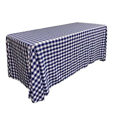Imagem de LA Linen Toalha de mesa retangular xadrez de poliéster, 228,6 cm x 335,3 cm, azul royal e branco