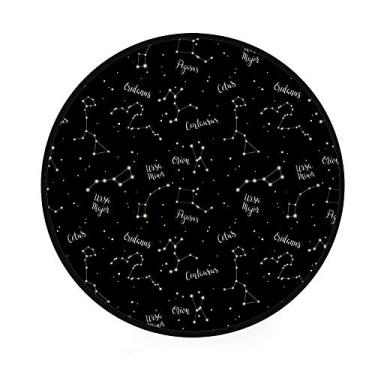 Imagem de My Daily Constellations Tapete de área redondo preto para sala de estar, quarto, crianças, tapete para brincar de poliéster, tapete para ioga, 9,5 cm de diâmetro