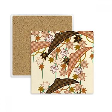 Imagem de Pintura de cultura japonesa marrom quadrado porta-copos caneca suporte subplaca pedra isolante