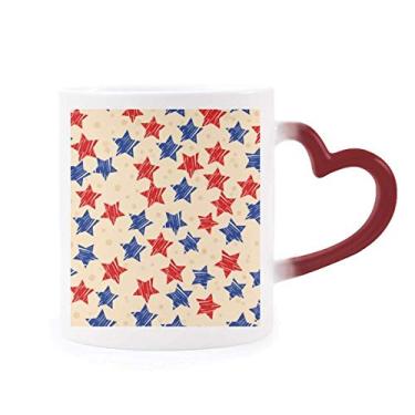 Imagem de Caneca de grés vermelha azul pentagrama elementos do país da América sensível ao calor com mudança de cor vermelha