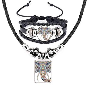 Imagem de Conjunto de joias de couro com design de elefante colorido estilo mosaico