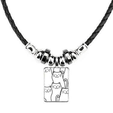Imagem de DIYthinker Colar Smiling Cat Protect Animal Pet Lover Joias Torque Pingente de corda de couro