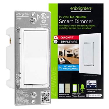 Imagem de Enbrighten Dimmer de luz inteligente Z-Wave Plus 52252 com QuickFit e SimpleWire, compatível com Alexa, Google Assistant, Zwave Hub necessário, repetidor/extensor de alcance, 3 vias, branco e amêndoa clara