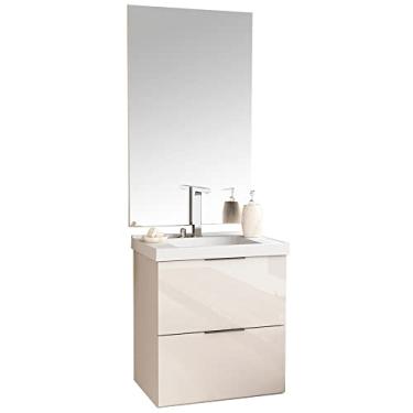 Imagem de Conjunto Banheiro Gabinete 60cm Com Lavatório E Espelho Pietra B06 Branco Brilho - Lyam Decor
