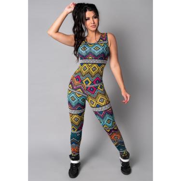 Imagem de Macacão Longo Feminino Suplex Estampado Fitness Academia Mvb Modas-Feminino
