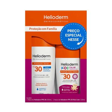 Imagem de Kit Família Protetor Solar Corporal Helioderm Suncare FPS 30 com 200g + Helioderm Suncare Kids Color FPS 30 com 120g 1 Unidade