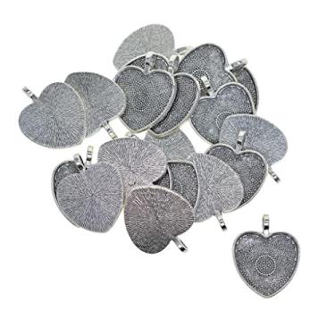Imagem de Bonarty 20 peças Vintage Love Heart Pendant Cabochão Bezel Configurações Cabochão Bandeja Capa Colares Pingentes Para Joias Fotos DIY (Prata Antigo)