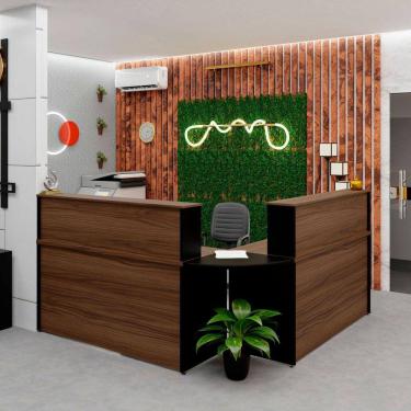 Imagem de Balcão Atendimento de Canto para Recepção 2 Gavetas Nogal