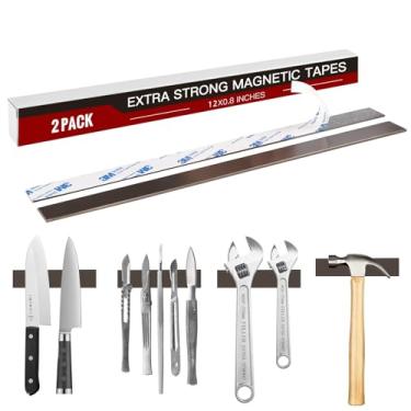 Imagem de Fita magnética extra forte 12 x 4/12.7 cm (2 peças), tiras magnéticas inoxidáveis de 80 mil com suporte adesivo, ímãs resistentes realmente fortes, fitas magnéticas para sala de ferramentas de