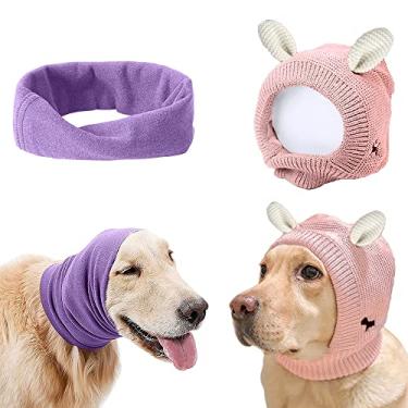 Imagem de Quiet Ears for Dogs Ansiety Barking Dog Ear Covers Muffs Snood for Noise 2 peças Protetores de ouvido de cachorro proteção contra fogos de artifício chapéu para cães de médio a grande porte (grande,