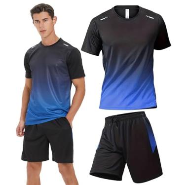 Imagem de BOOMCOOL Conjunto de 3 conjuntos de camisetas de ginástica masculinas para corrida, futebol, atlético, adequado para esportes, Azul, G