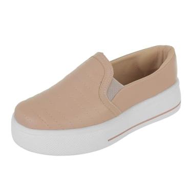 Imagem de Tênis Slip On Feminino Casual Sapatilha Sapatênis Bordado Bellinda Shoes (NUDE, BR, Adulto, Numérico, 37)