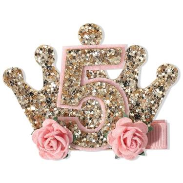 Imagem de Tiara de princesa de aniversário para meninas - Clipe de cabelo com flor de ouro rosa para festa de princesa, mini coroa de aniversário. (5ª faixa de cabeça de coroa)