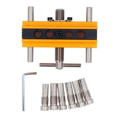 Imagem de Kit de gabarito de cavilha autocentrante BORDSTRACT, guia de perfuração de largura ajustável métrica com 6 buchas para furos retos (Ouro)