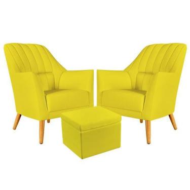 Imagem de Kit 2 Poltronas Orion Bordada com Puff Quasar Para Sala de Estar Sued 