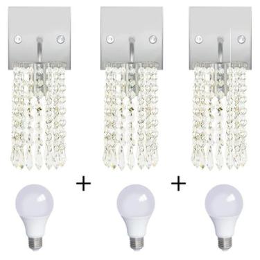 Imagem de Kit 3 Arandelas De Cristal Acrilico Clearcrillic Quadrada + - NoBrand