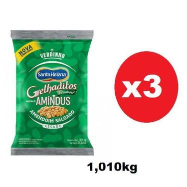 Imagem de kit 3 Pacotes Amendoim Salgado Grelhaditos S/Pele 1,01kg - Santa helen