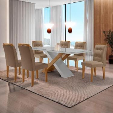 Imagem de Mesa para Sala de Jantar Carol 180cm MDF Canto Copo com Vidro e 6 Cade
