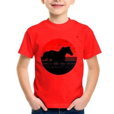 Imagem de Camiseta Infantil Cavalo Vintage Sunset - Foca na Moda, Vermelho, 6