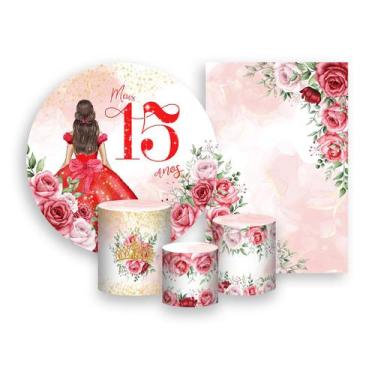 Imagem de Kit 2 Painéis De Festa + Trio De Capas Cilindro - 15 Anos Princesa Ver