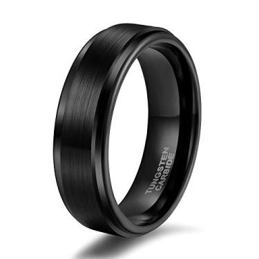 Imagem de Shuremaster aliança de casamento de carboneto de tungstênio de 6 mm 8 mm para homens e mulheres borda de degrau preta/prata gravada I Love You ajuste confortável 4-15