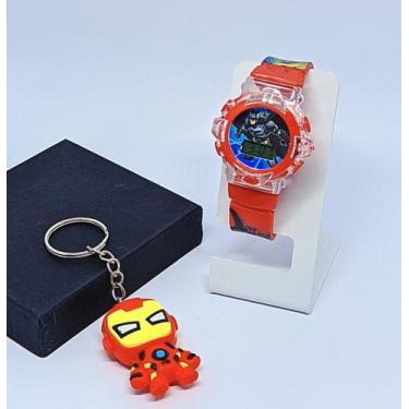 Imagem de Kit Relógio Infantil Digital Pisca Luz Led + Chaveiro Personagem Mini 
