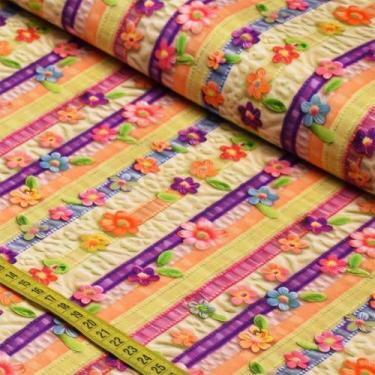 Imagem de Tecido Estampado para Patchwork - Artesania : Flores com Listras (0,50