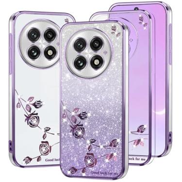 Imagem de Kainevy Capa para Oneplus 13 transparente com glitter fofo rosa floral bling capa para mulheres meninas Oneplus 13 capa de telefone fina de silicone TPU à prova de choque proteção diamante brilhante