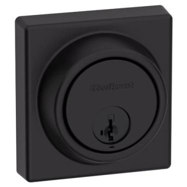 Imagem de Kwikset Fechadura de fechadura 816 KeyControl, porta de entrada frontal externa redonda preta fosca com chave, segurança SmartKey Rekey resistente a palhetas, parafuso morto de cilindro único, com