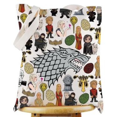 Imagem de WZMPA Bolsa sacola Eddard para fãs de Jon Snow Presente Mãe dos Dragões reutilizável mercearia programa de TV Merch, Daenerys Targaryen 2-t, Large