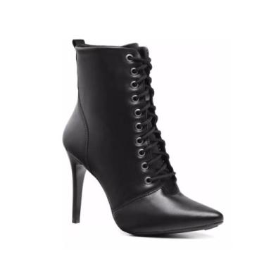 Imagem de Bota Coturno Feminino Cadarço Frontal Confortável - Novo Hábito, Preto