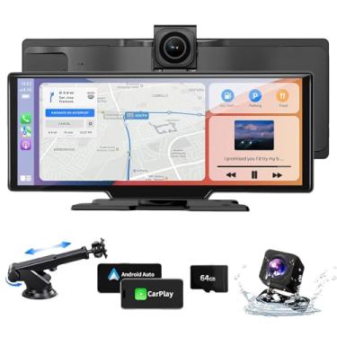 Imagem de Preshwous CarPlay sem fio Android Auto, adaptador automático Android de 10,3 polegadas com câmera frontal 4K e câmera traseira 1080p, Android Auto Carplay para carro IPS Touchscreen com Bluetooth 64G