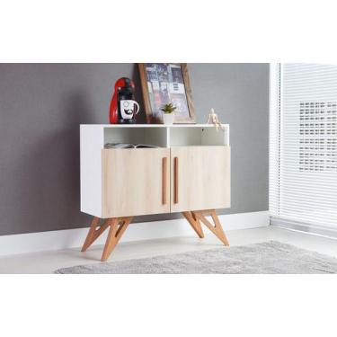 Imagem de Balcão Buffet Para Sala De Jantar Mdf Branco Pés Jatobá 2 Portas Faia 