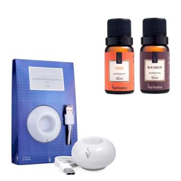 Imagem de Aromatizador Usb Led Portátil 2 Essências Via Aroma Bourbon e Onix