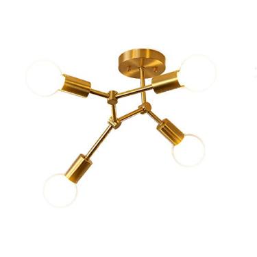 Imagem de Vintage 4 luzes latão Sputnik candeeiro suspenso moderno redondo vidro durante a luz irregular metal luz pendente para restaurante armazém criança sala de estar - cobre 4t