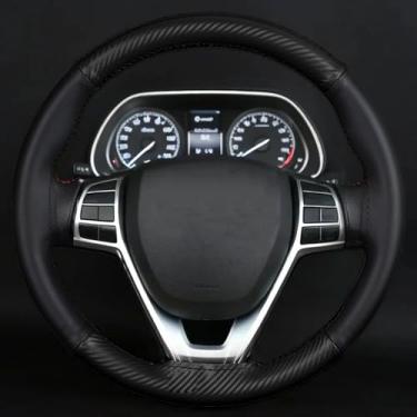 Imagem de Capa de volante universal de fibra de carbono fosca e couro de microfibra, envoltório de volante costurado de 35 a 38 cm, adequado para carros, caminhões, SUVs, caminhões, direção elegante e