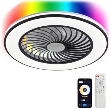 Imagem de Briwind Ventiladores De Teto De Perfil Baixo Com Luzes, Ventilador De Teto Moderno De 24" Com Gaiola E Montagem Embutida Com Luz Led, Acabamento Da Caixa Preto, Luz De Fundo Rgb