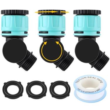 Imagem de Enhon 3 peças de conectores giratórios ajustáveis de 180° e 360°, extensor de mangueira de rosca de 3/10.2 cm, 3 anéis de borracha sobressalentes, 1 fita Waterstop, giratória verde e preta para