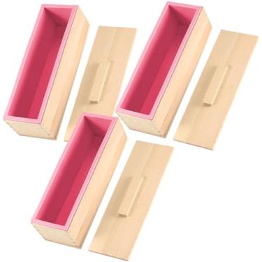 Imagem de ZOENHOU 3 moldes de sabão rosa de 1,2 ml, kit de moldes retangulares flexíveis de silicone para fabricação de sabão com caixa de madeira, conjunto de ferramentas DIY para suprimentos de fabricação de
