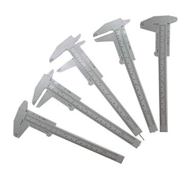 Imagem de Mini Calibrador de Plástico T&B 15 polegadas 150 mm em Escala Dupla para Joias e Régua de Medida 5 peças, T&B Mini Caliper, Branco