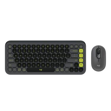 Imagem de Kit Teclado e Mouse Logitech POP ICON Cinza e Verde sem Fio - 920-013056
